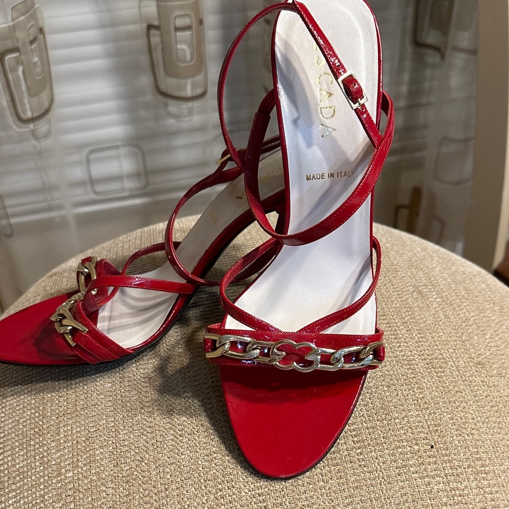 Escada Red Chain Embellished Heels